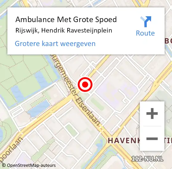 Locatie op kaart van de 112 melding: Ambulance Met Grote Spoed Naar Rijswijk, Hendrik Ravesteijnplein op 12 juni 2024 13:46