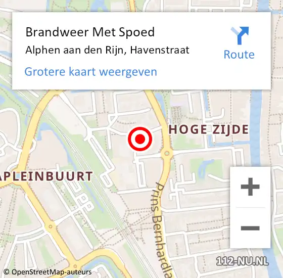 Locatie op kaart van de 112 melding: Brandweer Met Spoed Naar Alphen aan den Rijn, Havenstraat op 12 juni 2024 14:07