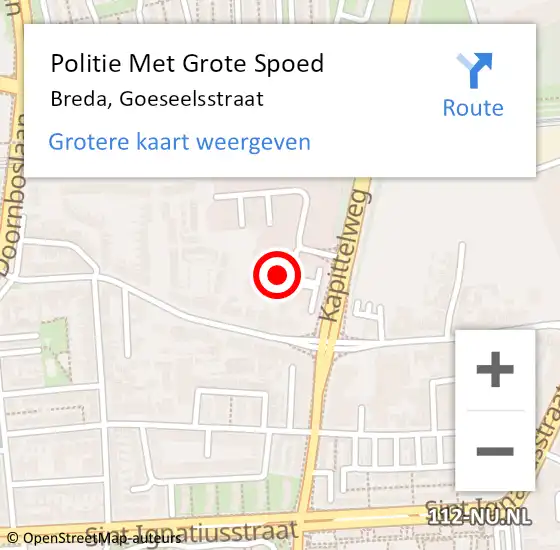 Locatie op kaart van de 112 melding: Politie Met Grote Spoed Naar Breda, Goeseelsstraat op 12 juni 2024 14:07