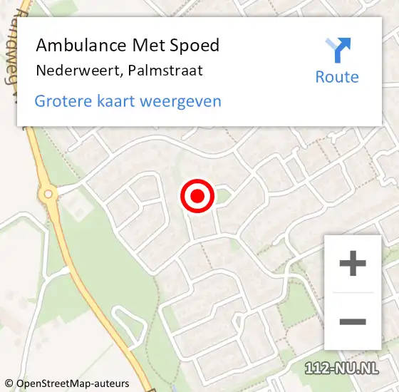 Locatie op kaart van de 112 melding: Ambulance Met Spoed Naar Nederweert, Palmstraat op 12 juni 2024 14:07