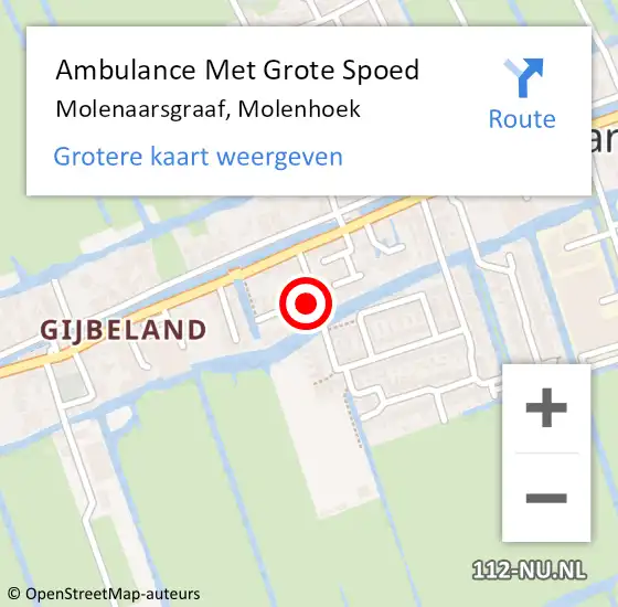 Locatie op kaart van de 112 melding: Ambulance Met Grote Spoed Naar Molenaarsgraaf, Molenhoek op 12 juni 2024 14:47