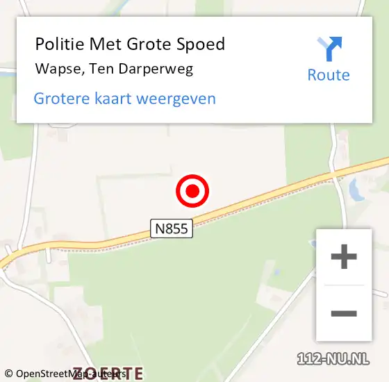 Locatie op kaart van de 112 melding: Politie Met Grote Spoed Naar Wapse, Ten Darperweg op 12 juni 2024 15:00