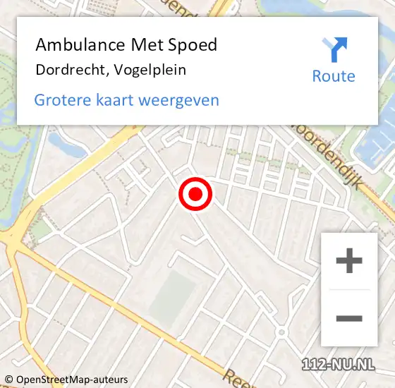 Locatie op kaart van de 112 melding: Ambulance Met Spoed Naar Dordrecht, Vogelplein op 12 juni 2024 15:19