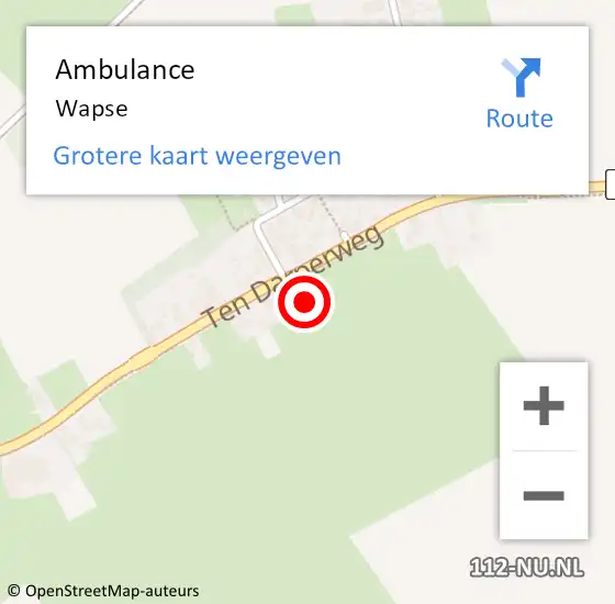 Locatie op kaart van de 112 melding: Ambulance Wapse op 12 juni 2024 15:25