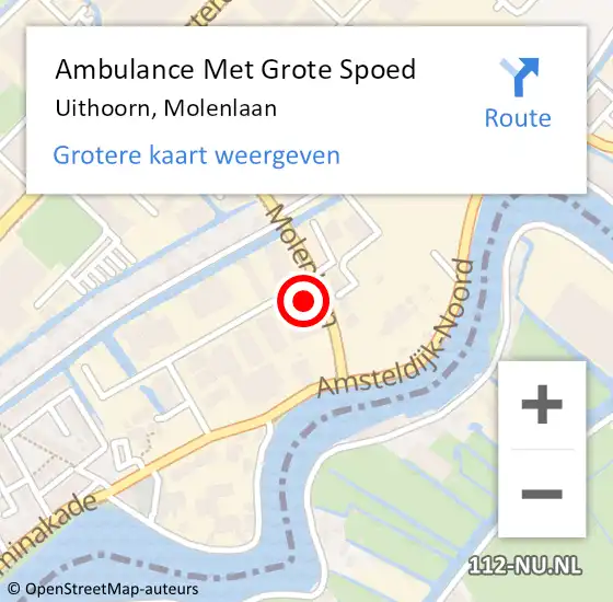 Locatie op kaart van de 112 melding: Ambulance Met Grote Spoed Naar Uithoorn, Molenlaan op 12 juni 2024 15:36