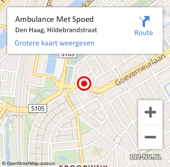 Locatie op kaart van de 112 melding: Ambulance Met Spoed Naar Den Haag, Hildebrandstraat op 12 juni 2024 15:48