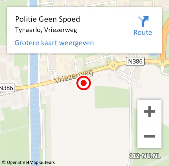 Locatie op kaart van de 112 melding: Politie Geen Spoed Naar Tynaarlo, Vriezerweg op 12 juni 2024 15:56