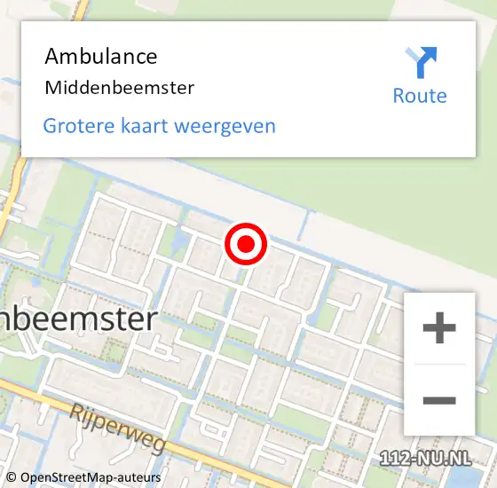 Locatie op kaart van de 112 melding: Ambulance Middenbeemster op 12 juni 2024 16:11