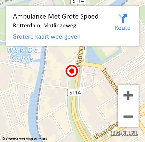 Locatie op kaart van de 112 melding: Ambulance Met Grote Spoed Naar Rotterdam, Matlingeweg op 12 juni 2024 16:17