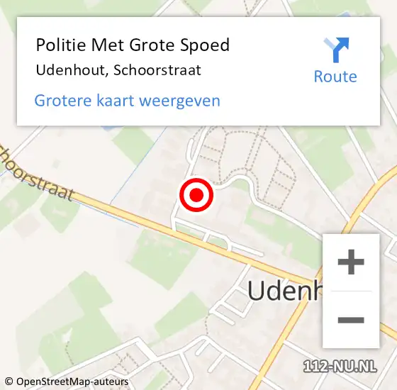 Locatie op kaart van de 112 melding: Politie Met Grote Spoed Naar Udenhout, Schoorstraat op 12 juni 2024 16:19