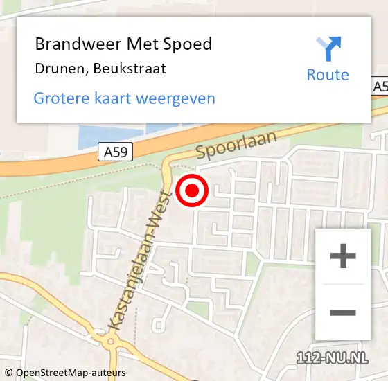 Locatie op kaart van de 112 melding: Brandweer Met Spoed Naar Drunen, Beukstraat op 12 juni 2024 16:23