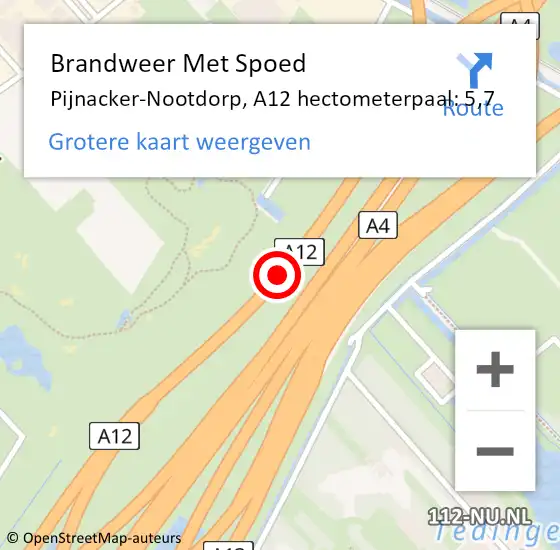 Locatie op kaart van de 112 melding: Brandweer Met Spoed Naar Pijnacker-Nootdorp, A12 hectometerpaal: 5,7 op 12 juni 2024 16:25