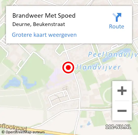 Locatie op kaart van de 112 melding: Brandweer Met Spoed Naar Deurne, Beukenstraat op 12 juni 2024 16:31