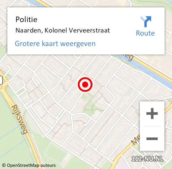 Locatie op kaart van de 112 melding: Politie Naarden, Kolonel Verveerstraat op 12 juni 2024 16:52