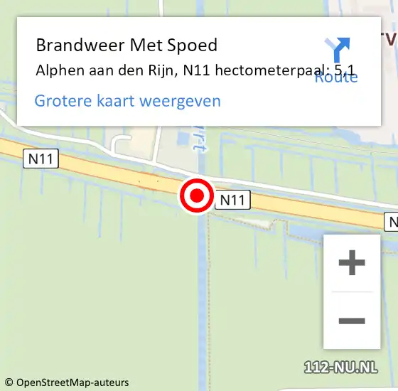 Locatie op kaart van de 112 melding: Brandweer Met Spoed Naar Alphen aan den Rijn, N11 hectometerpaal: 5,1 op 12 juni 2024 17:20