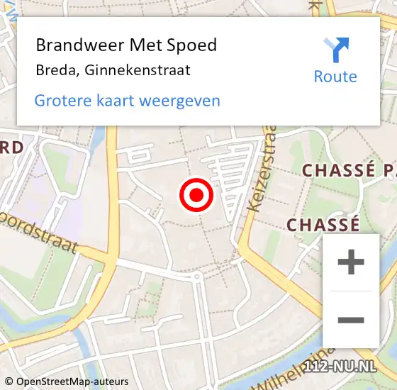 Locatie op kaart van de 112 melding: Brandweer Met Spoed Naar Breda, Ginnekenstraat op 12 juni 2024 17:23