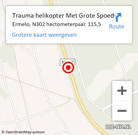 Locatie op kaart van de 112 melding: Trauma helikopter Met Grote Spoed Naar Ermelo, N302 hectometerpaal: 115,5 op 12 juni 2024 17:24