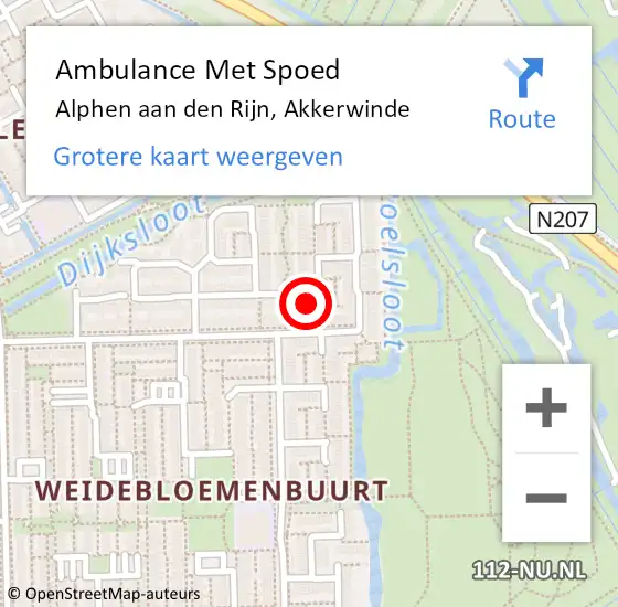 Locatie op kaart van de 112 melding: Ambulance Met Spoed Naar Alphen aan den Rijn, Akkerwinde op 12 juni 2024 17:41