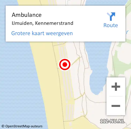 Locatie op kaart van de 112 melding: Ambulance IJmuiden, Kennemerstrand op 12 juni 2024 17:42