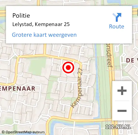 Locatie op kaart van de 112 melding: Politie Lelystad, Kempenaar 25 op 12 juni 2024 17:53