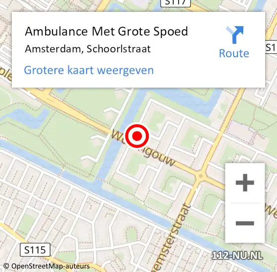 Locatie op kaart van de 112 melding: Ambulance Met Grote Spoed Naar Amsterdam, Schoorlstraat op 12 juni 2024 17:56