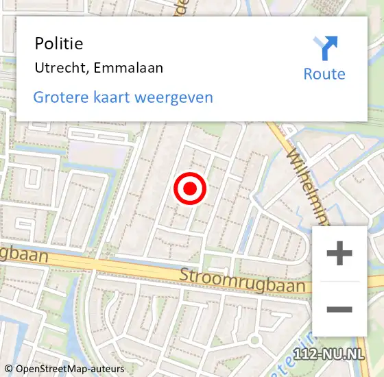 Locatie op kaart van de 112 melding: Politie Utrecht, Emmalaan op 12 juni 2024 18:05