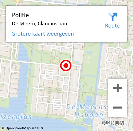 Locatie op kaart van de 112 melding: Politie De Meern, Claudiuslaan op 12 juni 2024 18:17