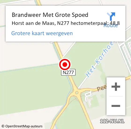 Locatie op kaart van de 112 melding: Brandweer Met Grote Spoed Naar Horst aan de Maas, N277 hectometerpaal: 48,8 op 12 juni 2024 18:31