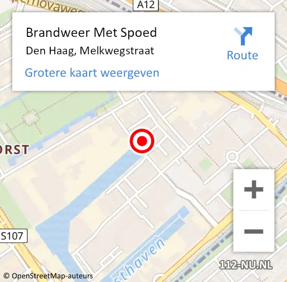 Locatie op kaart van de 112 melding: Brandweer Met Spoed Naar Den Haag, Melkwegstraat op 12 juni 2024 18:41