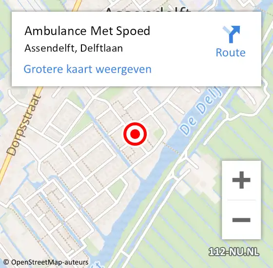 Locatie op kaart van de 112 melding: Ambulance Met Spoed Naar Assendelft, Delftlaan op 12 juni 2024 18:55