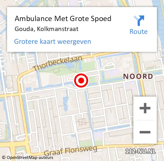 Locatie op kaart van de 112 melding: Ambulance Met Grote Spoed Naar Gouda, Kolkmanstraat op 12 juni 2024 18:56