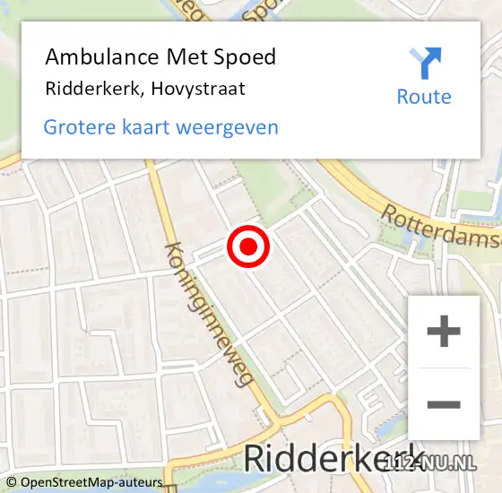 Locatie op kaart van de 112 melding: Ambulance Met Spoed Naar Ridderkerk, Hovystraat op 12 juni 2024 19:04