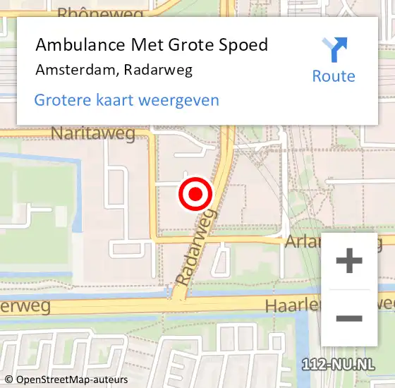 Locatie op kaart van de 112 melding: Ambulance Met Grote Spoed Naar Amsterdam, Radarweg op 12 juni 2024 19:05