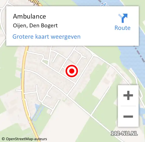 Locatie op kaart van de 112 melding: Ambulance Oijen, Den Bogert op 9 oktober 2014 10:02