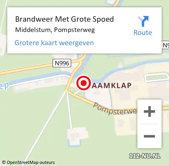 Locatie op kaart van de 112 melding: Brandweer Met Grote Spoed Naar Middelstum, Pompsterweg op 12 juni 2024 19:10