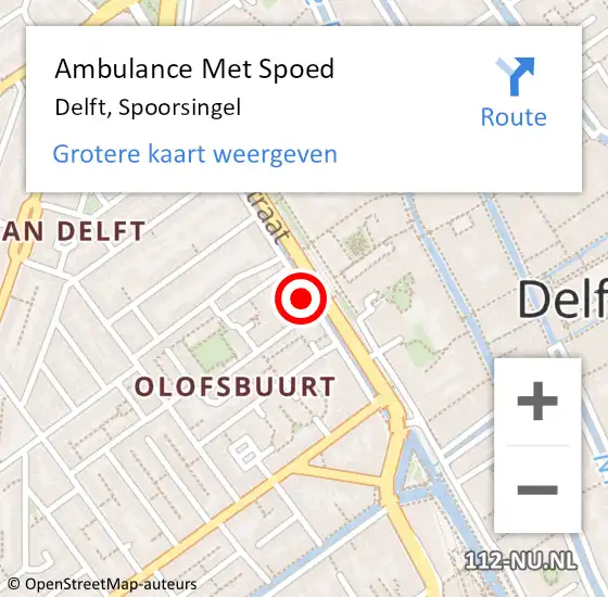 Locatie op kaart van de 112 melding: Ambulance Met Spoed Naar Delft, Spoorsingel op 12 juni 2024 19:11