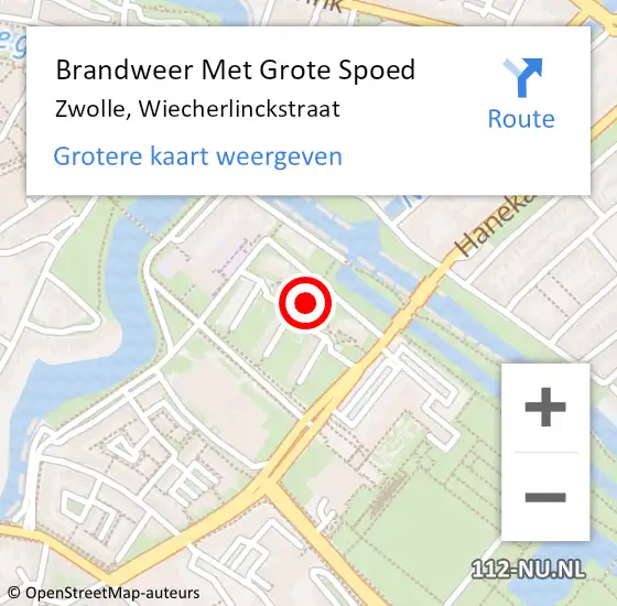 Locatie op kaart van de 112 melding: Brandweer Met Grote Spoed Naar Zwolle, Wiecherlinckstraat op 12 juni 2024 19:31