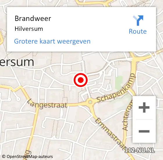 Locatie op kaart van de 112 melding: Brandweer Hilversum op 12 juni 2024 19:45