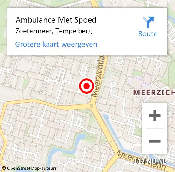 Locatie op kaart van de 112 melding: Ambulance Met Spoed Naar Zoetermeer, Tempelberg op 12 juni 2024 19:56