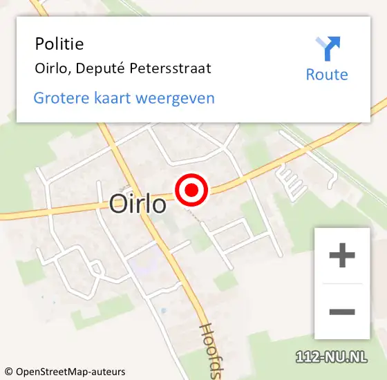 Locatie op kaart van de 112 melding: Politie Oirlo, Deputé Petersstraat op 12 juni 2024 19:56