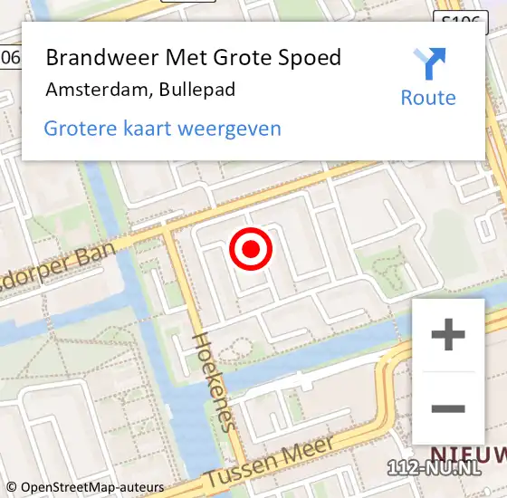 Locatie op kaart van de 112 melding: Brandweer Met Grote Spoed Naar Amsterdam, Bullepad op 12 juni 2024 20:13