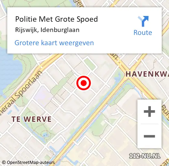 Locatie op kaart van de 112 melding: Politie Met Grote Spoed Naar Rijswijk, Idenburglaan op 12 juni 2024 20:28