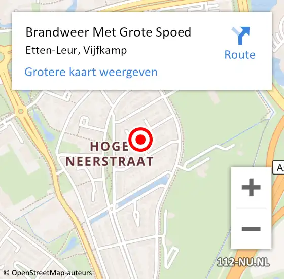 Locatie op kaart van de 112 melding: Brandweer Met Grote Spoed Naar Etten-Leur, Vijfkamp op 12 juni 2024 20:36