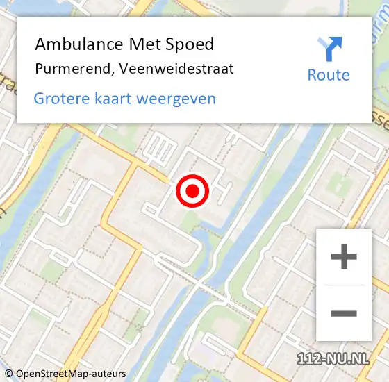 Locatie op kaart van de 112 melding: Ambulance Met Spoed Naar Purmerend, Veenweidestraat op 12 juni 2024 21:02