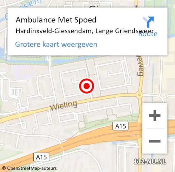 Locatie op kaart van de 112 melding: Ambulance Met Spoed Naar Hardinxveld-Giessendam, Lange Griendsweer op 12 juni 2024 21:03