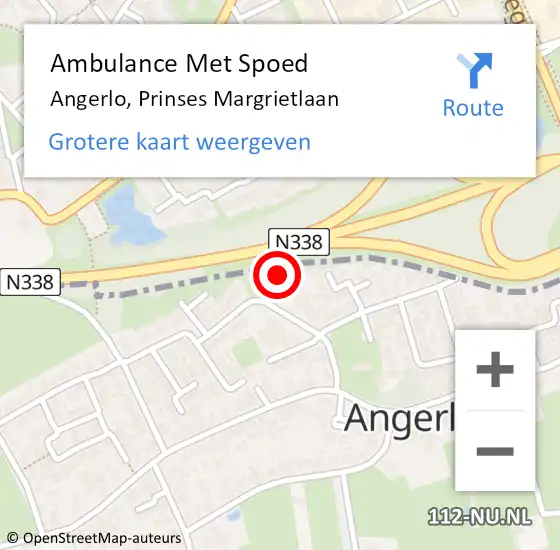 Locatie op kaart van de 112 melding: Ambulance Met Spoed Naar Angerlo, Prinses Margrietlaan op 9 oktober 2014 10:10