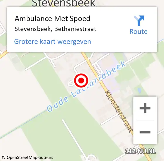 Locatie op kaart van de 112 melding: Ambulance Met Spoed Naar Stevensbeek, Bethaniestraat op 9 oktober 2014 10:12