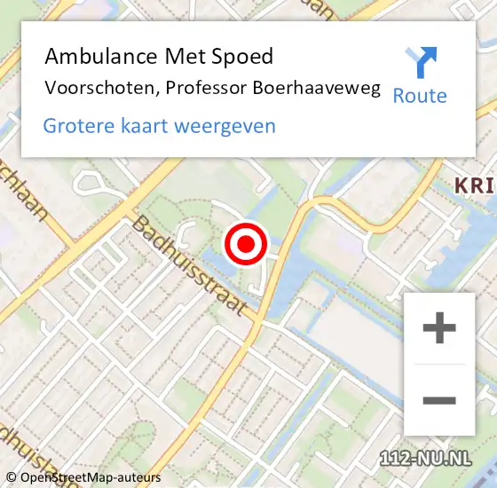 Locatie op kaart van de 112 melding: Ambulance Met Spoed Naar Voorschoten, Professor Boerhaaveweg op 12 juni 2024 22:17