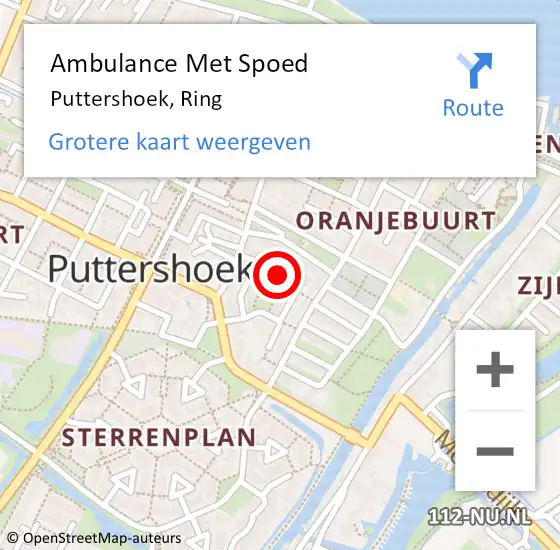 Locatie op kaart van de 112 melding: Ambulance Met Spoed Naar Puttershoek, Ring op 12 juni 2024 22:19