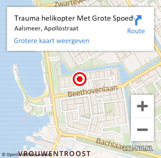 Locatie op kaart van de 112 melding: Trauma helikopter Met Grote Spoed Naar Aalsmeer, Apollostraat op 12 juni 2024 22:24